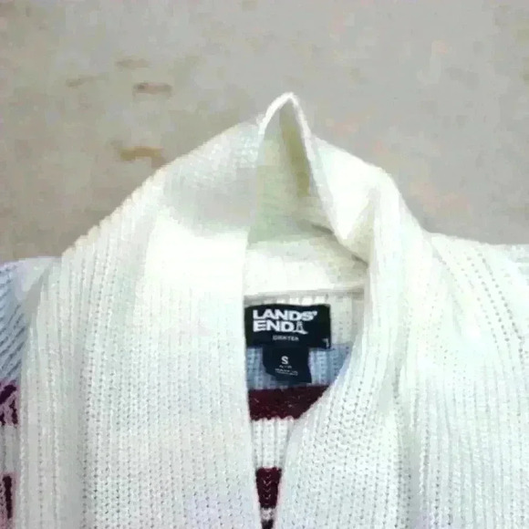 LANDS END Open Cardigan Sweater Midweight Striped Drifter Shaker Women Small - Picture 9 of 11